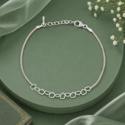 Geometric Linked Pentagon 925 Sterling Silver Bracelet