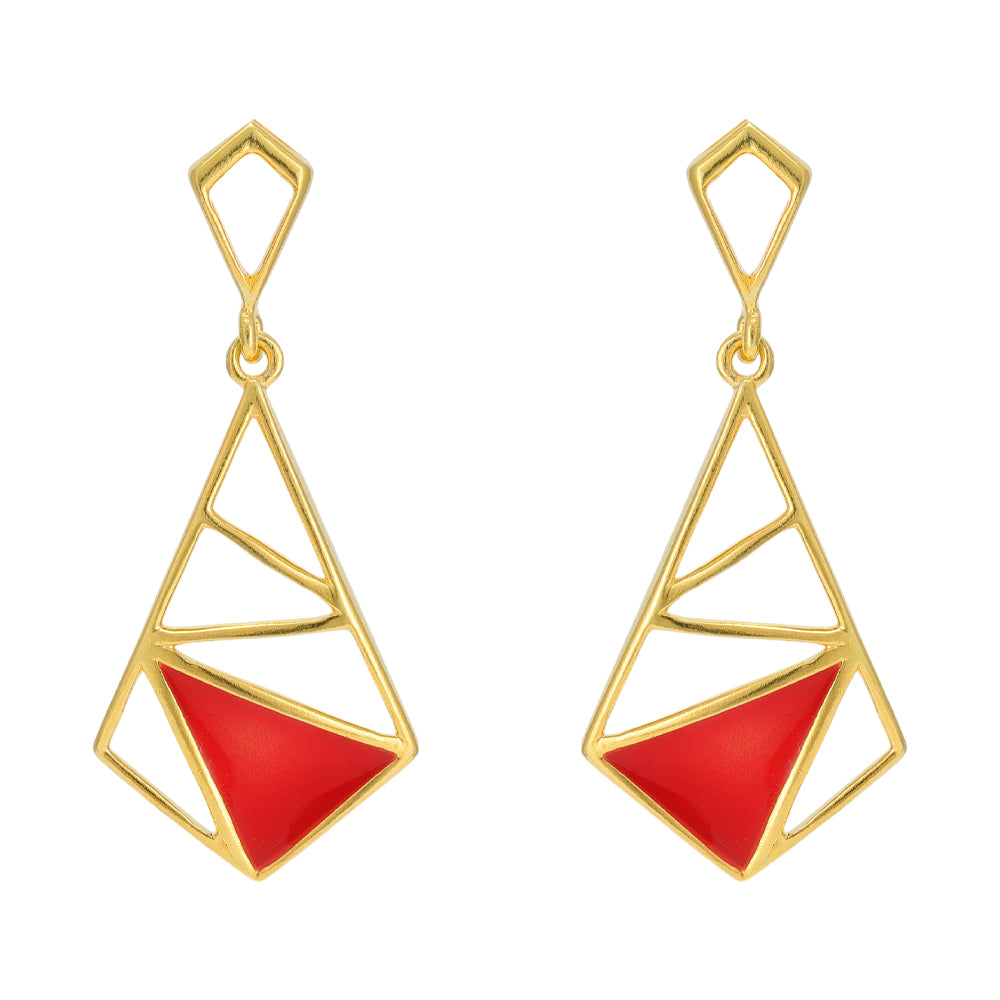 Geometric Red Enamel 925 Gold Plated Earrings