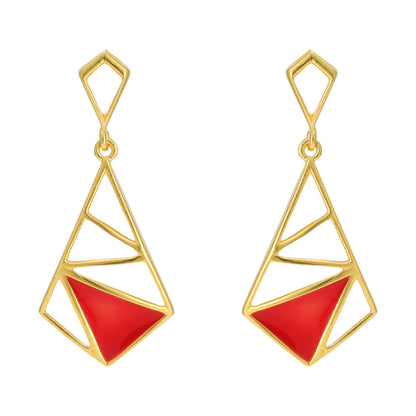 Geometric Red Enamel 925 Gold Plated Earrings