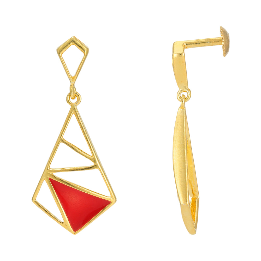 Geometric Red Enamel 925 Gold Plated Earrings