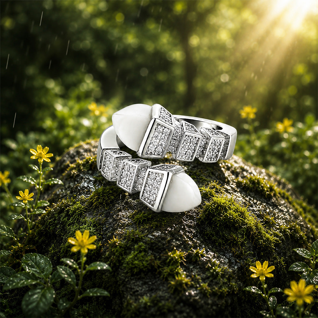Geometric Sparkle 925 Sterling Silver Open Band Ring