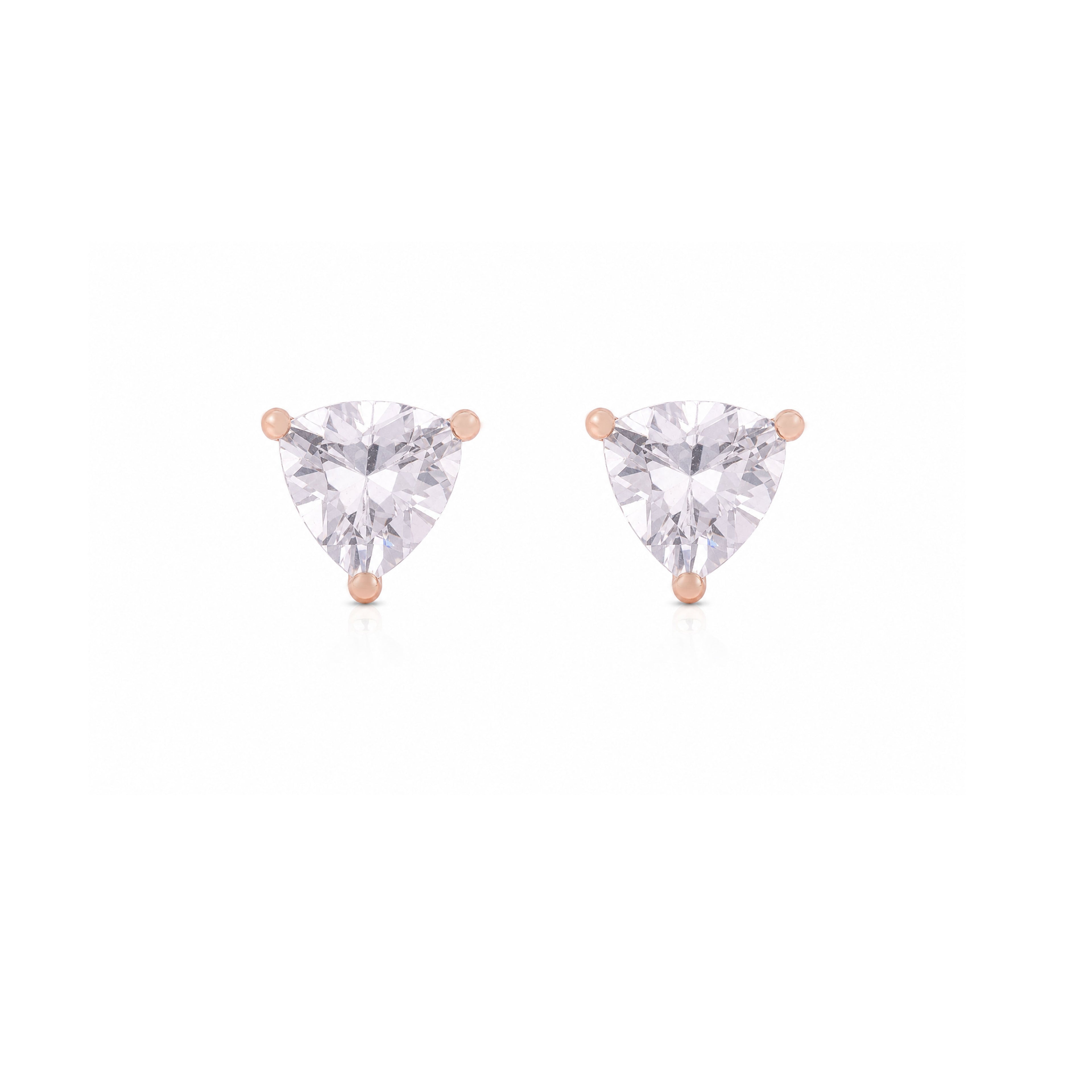 Geometric Trillion Cut White Crystal Rose Gold Ear Studs