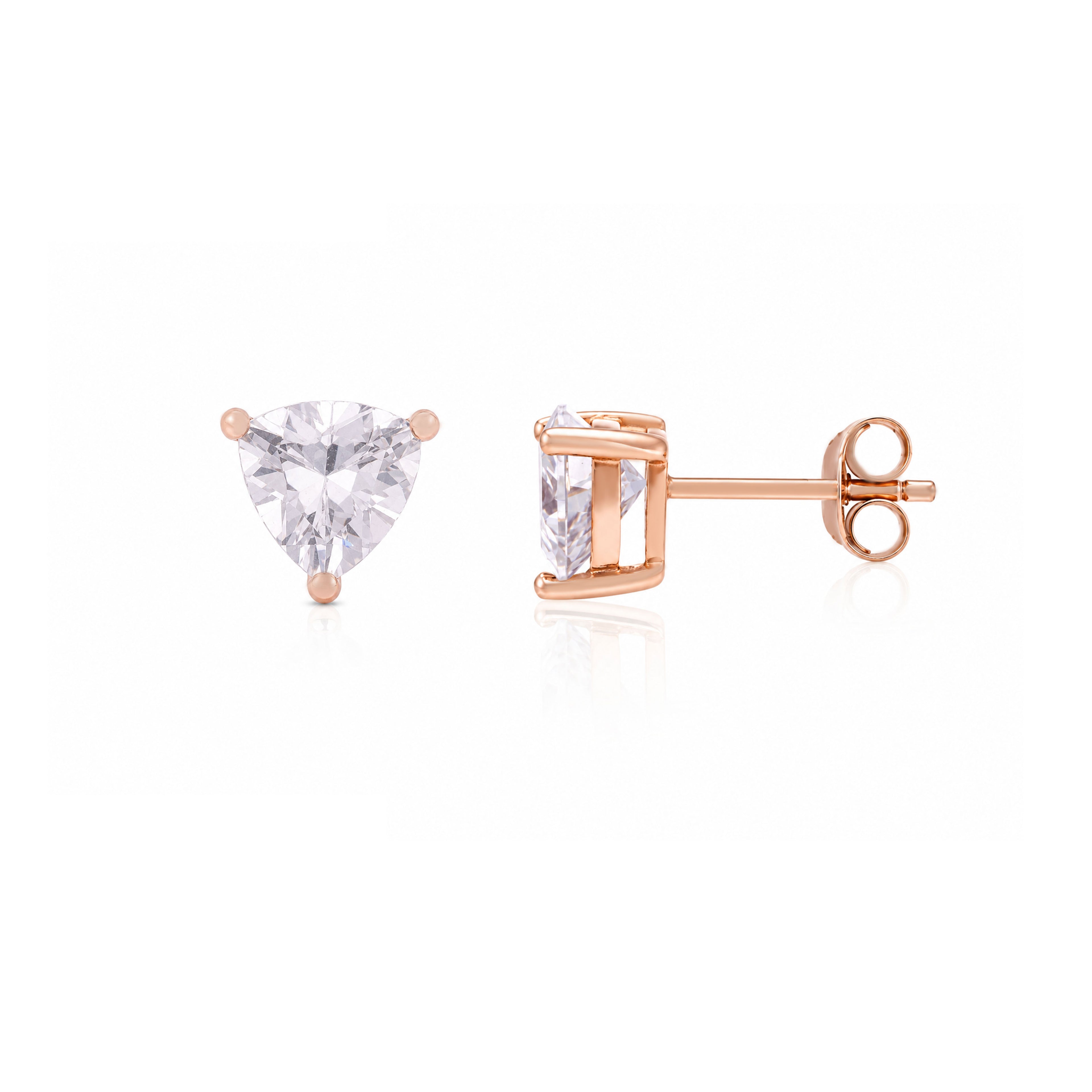 Geometric Trillion Cut White Crystal Rose Gold Ear Studs