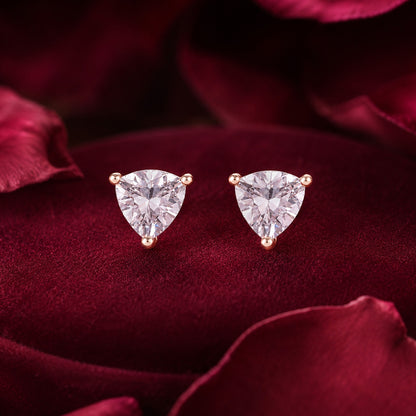 Geometric Trillion Cut White Crystal Rose Gold Ear Studs