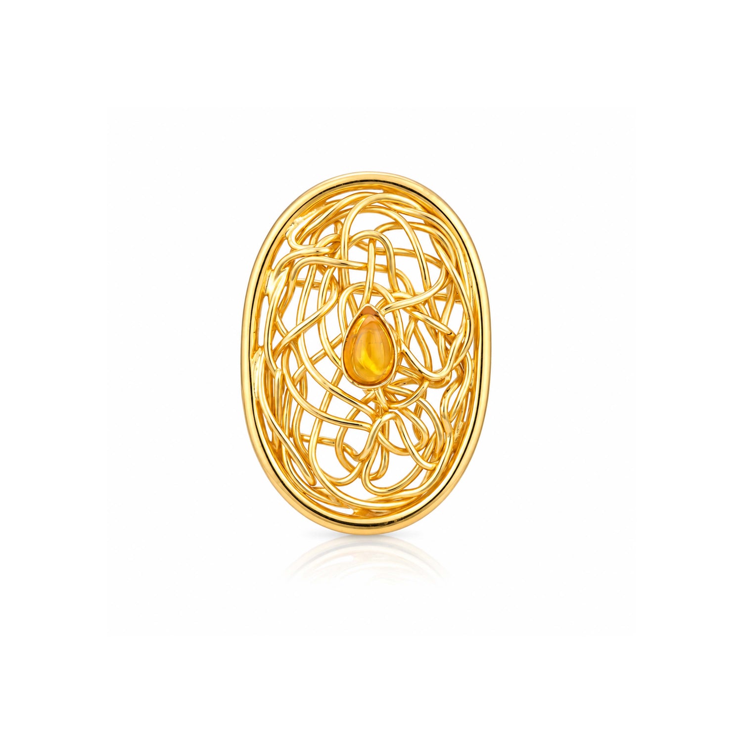Gilded Maze 925 Sterling Silver Sculptural Oval Saree Pin