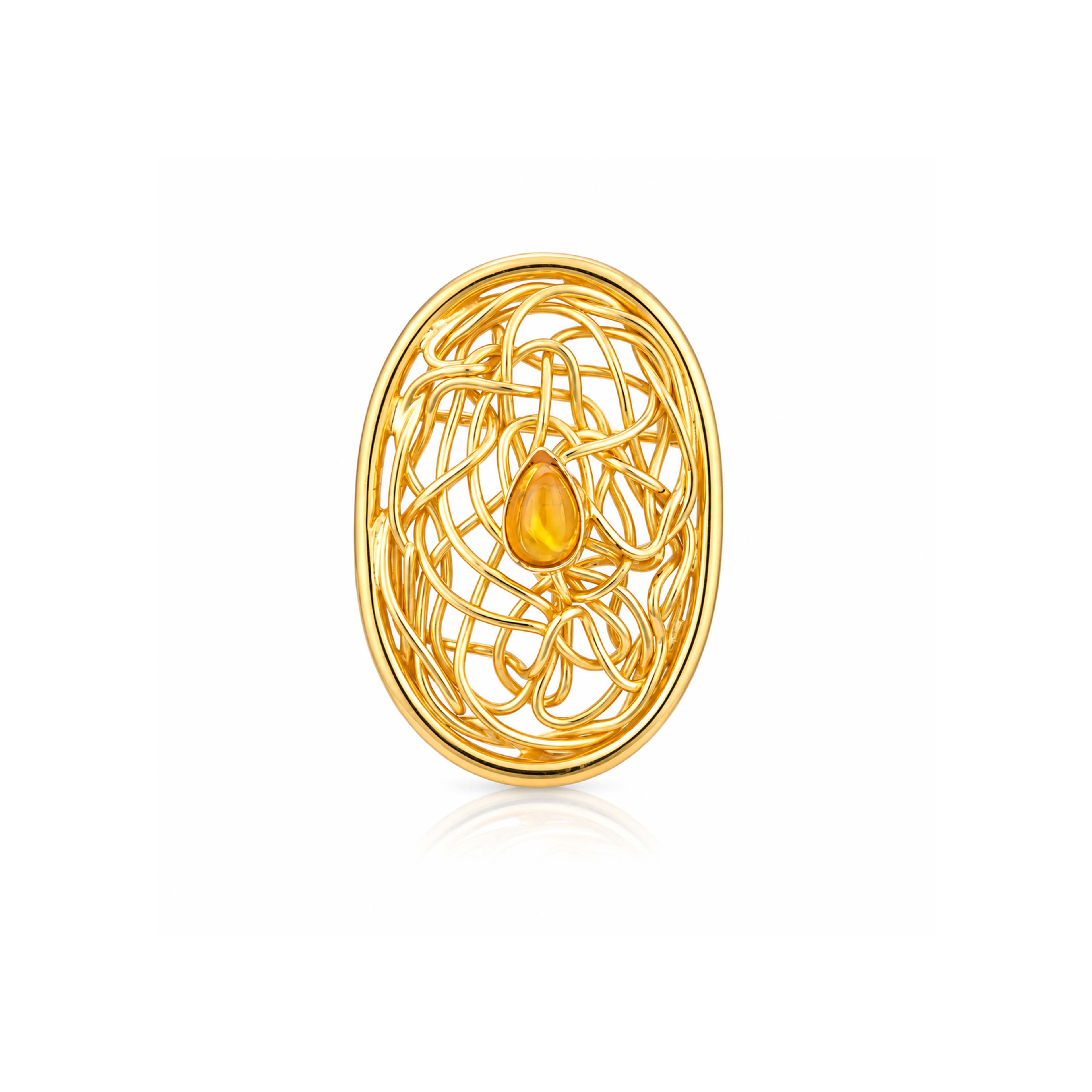 Gilded Maze 925 Sterling Silver Sculptural Oval Saree Pin