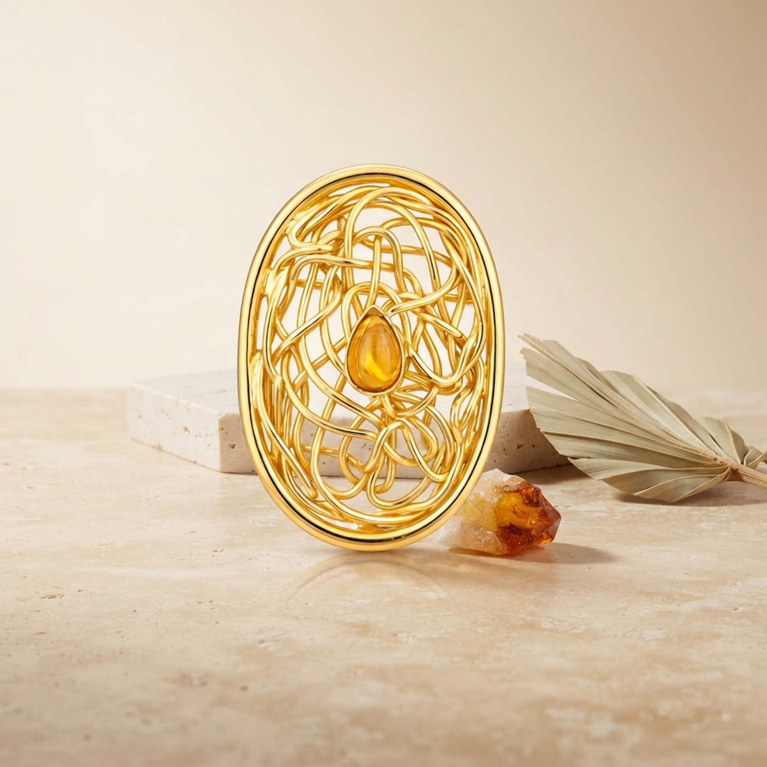 Gilded Maze 925 Sterling Silver Sculptural Oval Saree Pin
