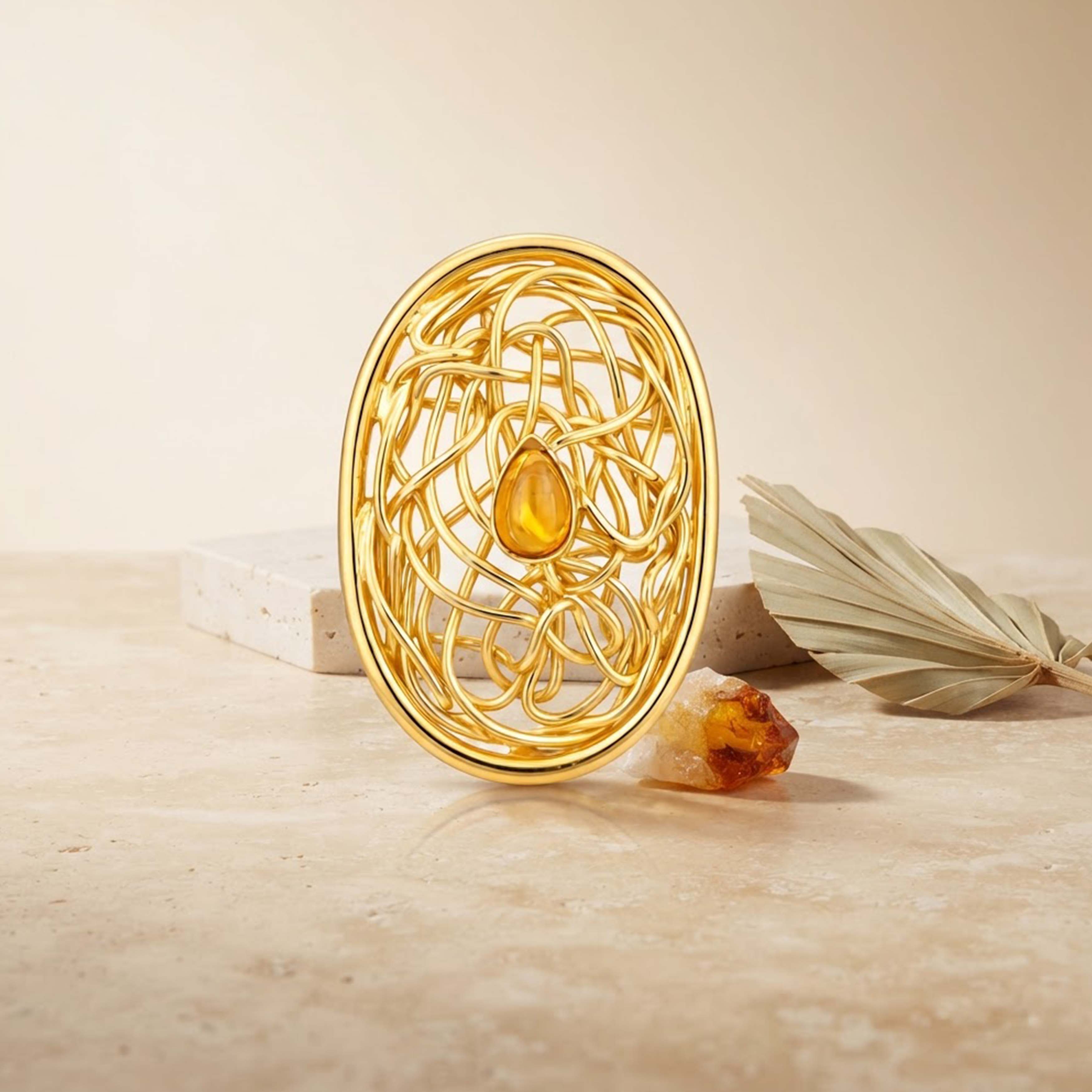 Gilded Maze 925 Sterling Silver Sculptural Oval Saree Pin
