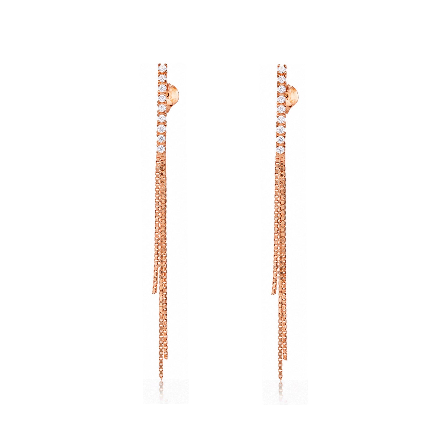 Gilded Sparkle 925 Sterling Silver Cascading Chain Earrings