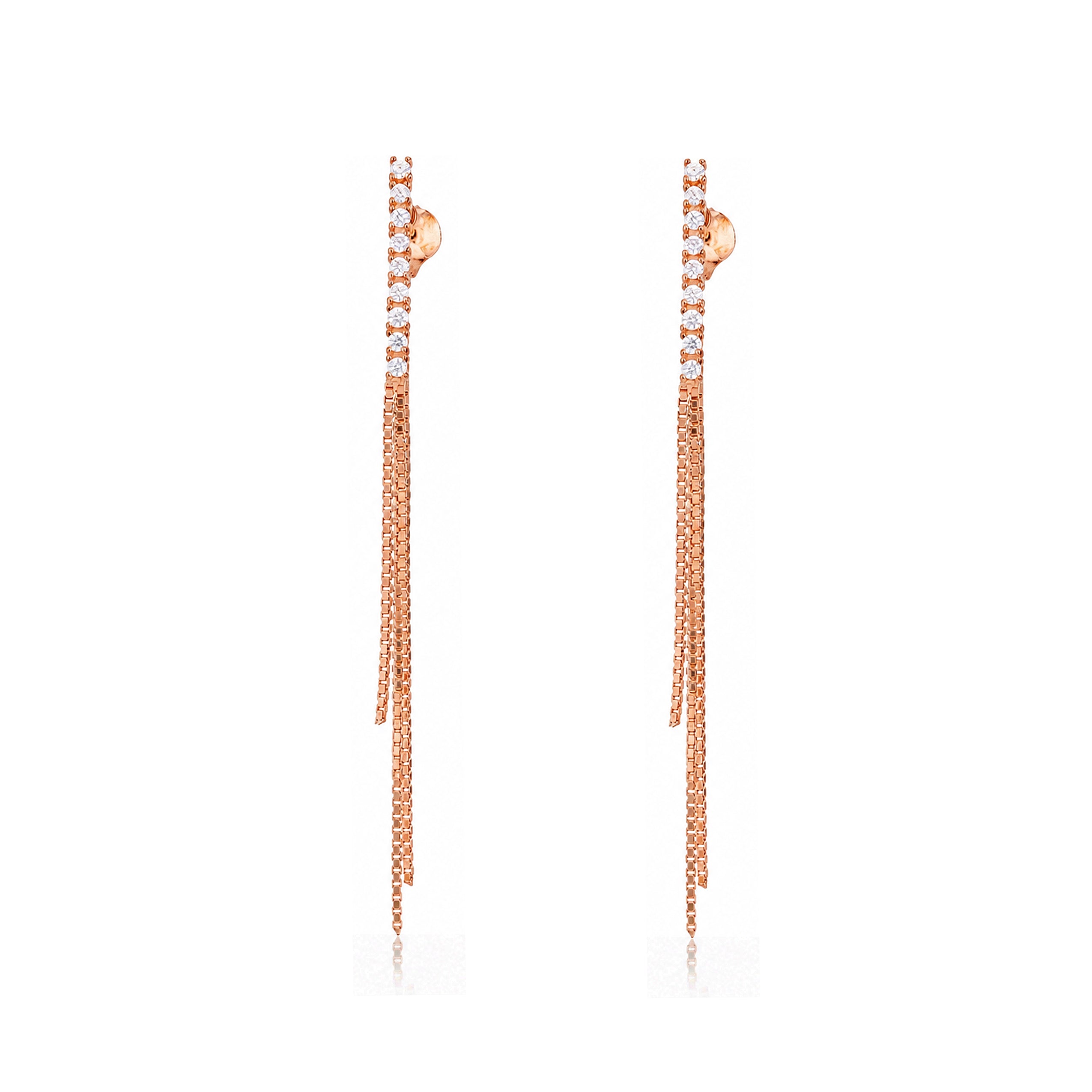 Gilded Sparkle 925 Sterling Silver Cascading Chain Earrings