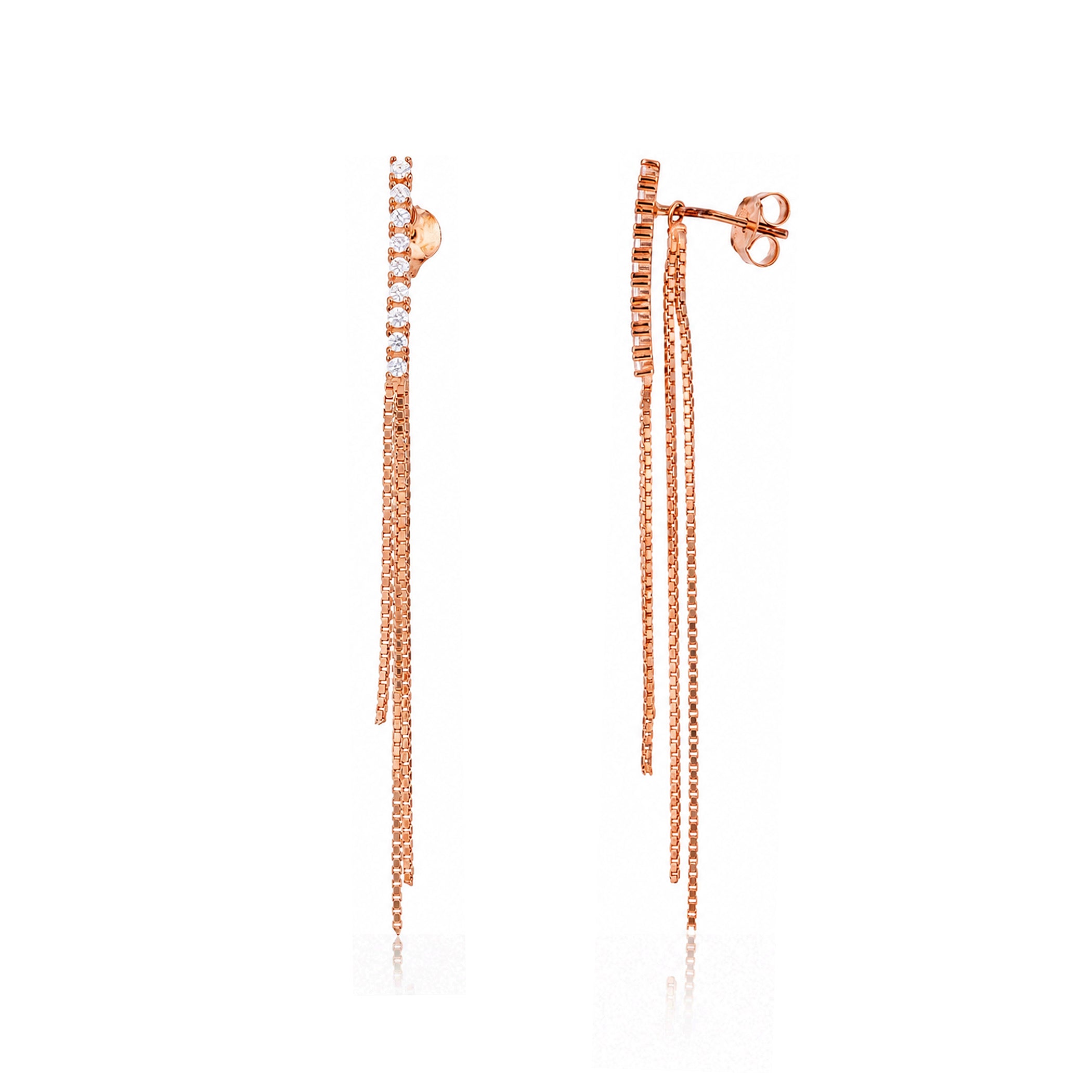 Gilded Sparkle 925 Sterling Silver Cascading Chain Earrings