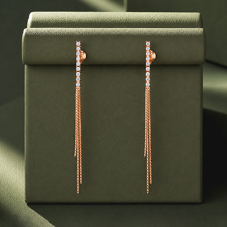 Gilded Sparkle 925 Sterling Silver Cascading Chain Earrings