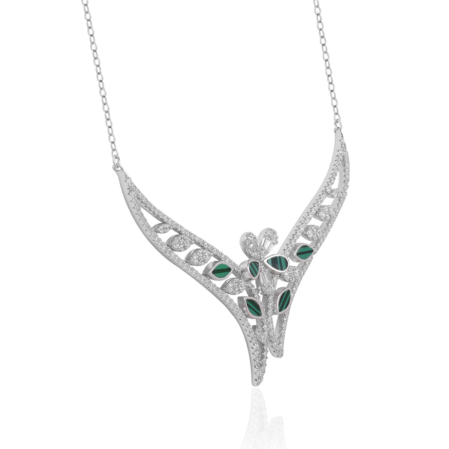 Glamorous Green Leaf Charm 925 Sterling Silver Necklace for Women