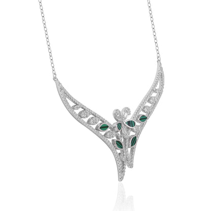 Glamorous Green Leaf Charm 925 Sterling Silver Necklace for Women