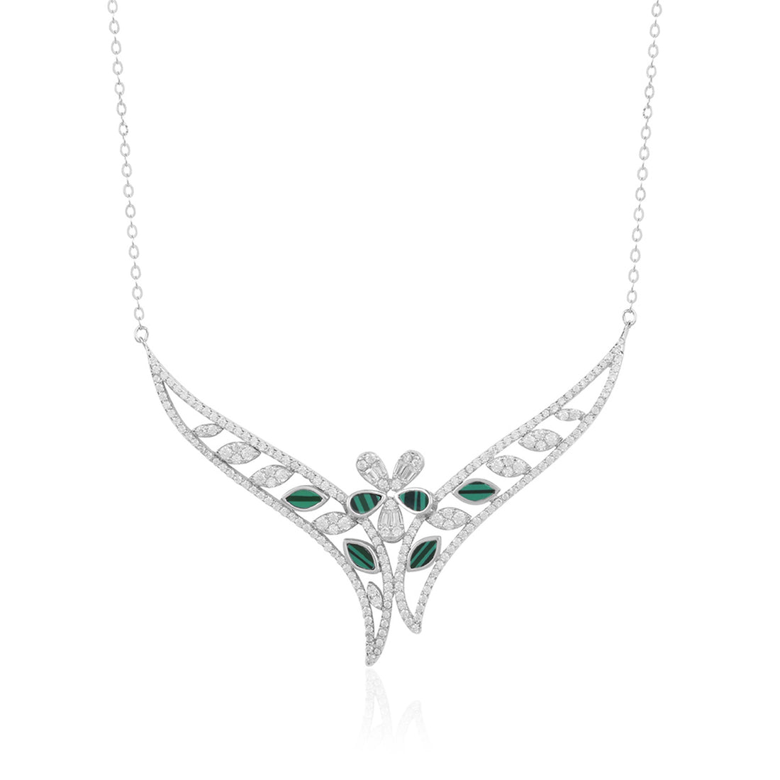 Glamorous Green Leaf Charm 925 Sterling Silver Necklace for Women