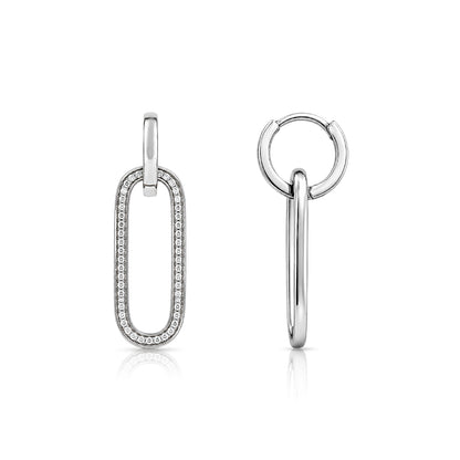 Glamorous Crystal Oval Loop 925 Sterling Silver Earring for Women