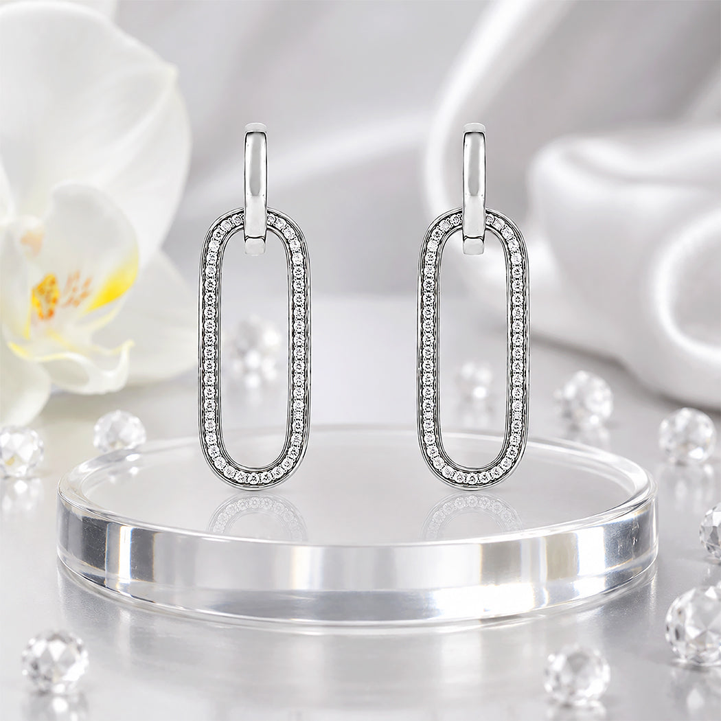 Glamorous Crystal Oval Loop 925 Sterling Silver Earring for Women