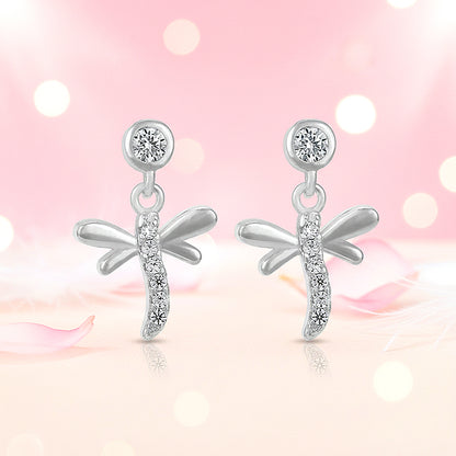 Glamorous Dragonfly Dangle 925 Sterling Silver Earrings for Women