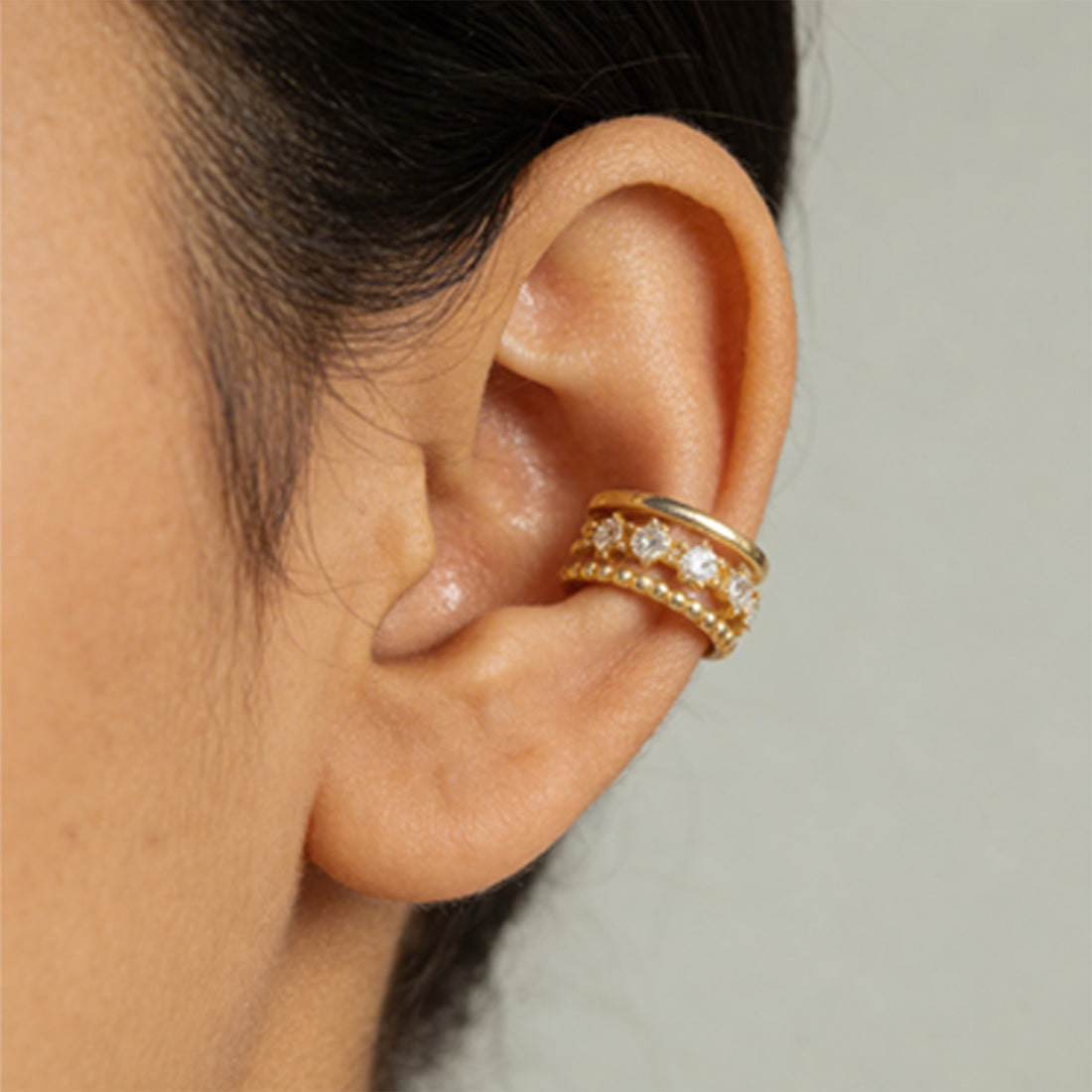 Glamorous Gold Sparkle Hoop 925 Sterling Silver Cuff Earrings