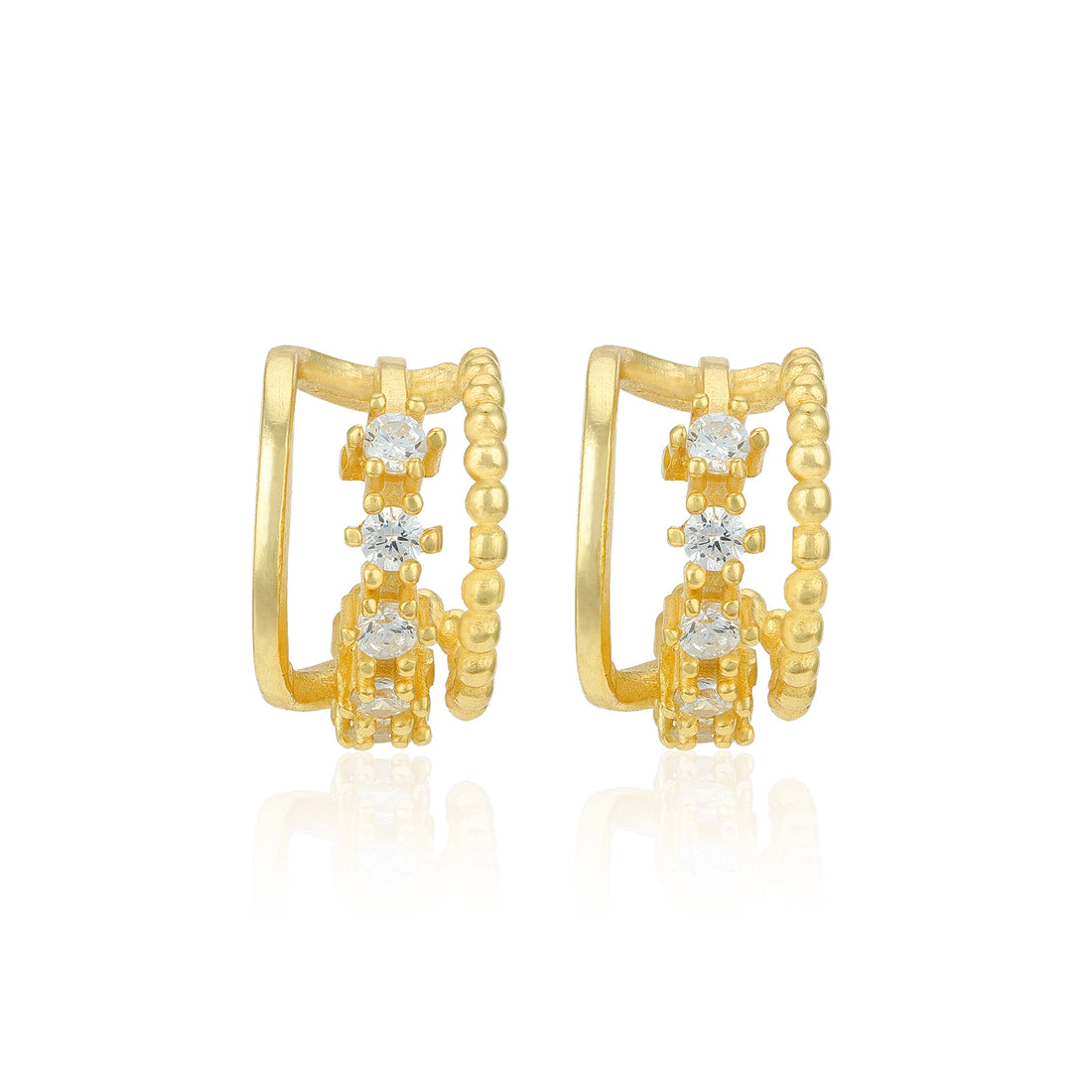 Glamorous Gold Sparkle Hoop 925 Sterling Silver Cuff Earrings for Women