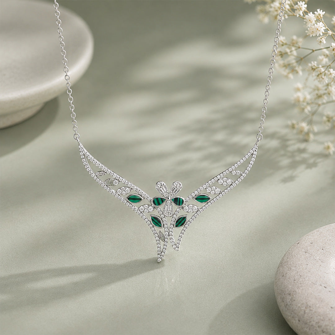 Glamorous Green Leaf Charm 925 Sterling Silver Necklace for Women