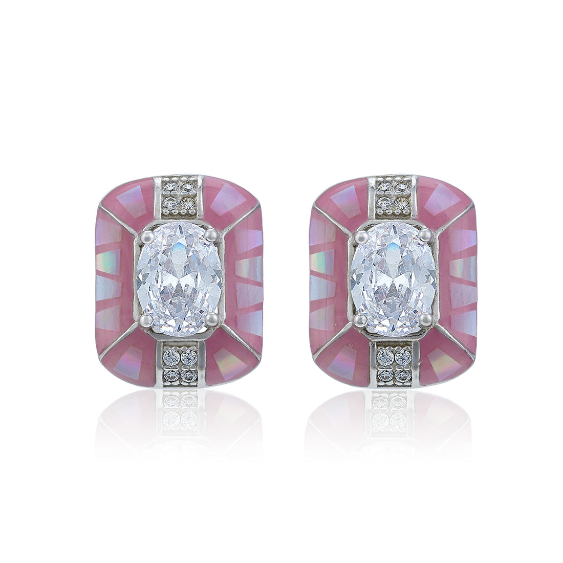 Glamorous Pink Halo Accent 925 Sterling Silver Stud for Women