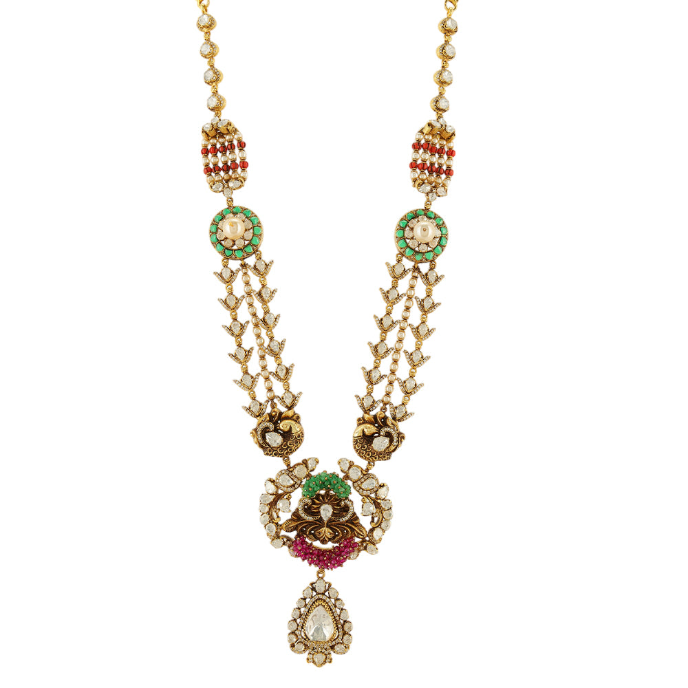 Glamour Vibe Red Green Beads 925 Gold Plated Haram