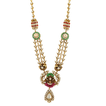 Glamour Vibe Red Green Beads 925 Gold Plated Haram