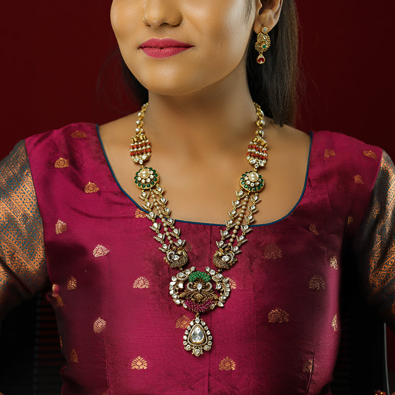 Glamour Vibe Red Green Beads 925 Gold Plated Haram