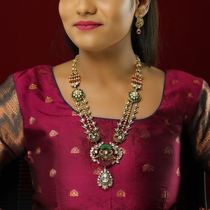 Glamour Vibe Red Green Beads 925 Gold Plated Haram