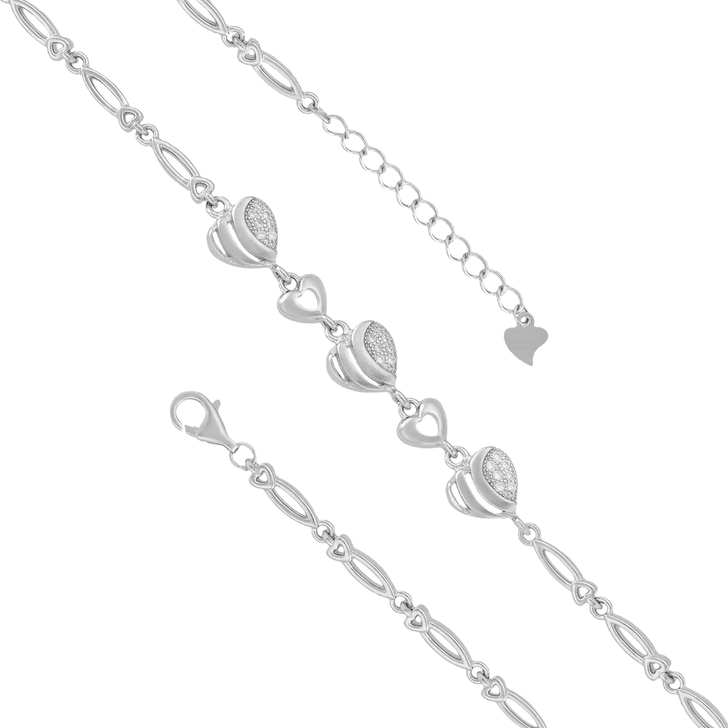 Gleam Hearts Rhodium Connected Bracelet