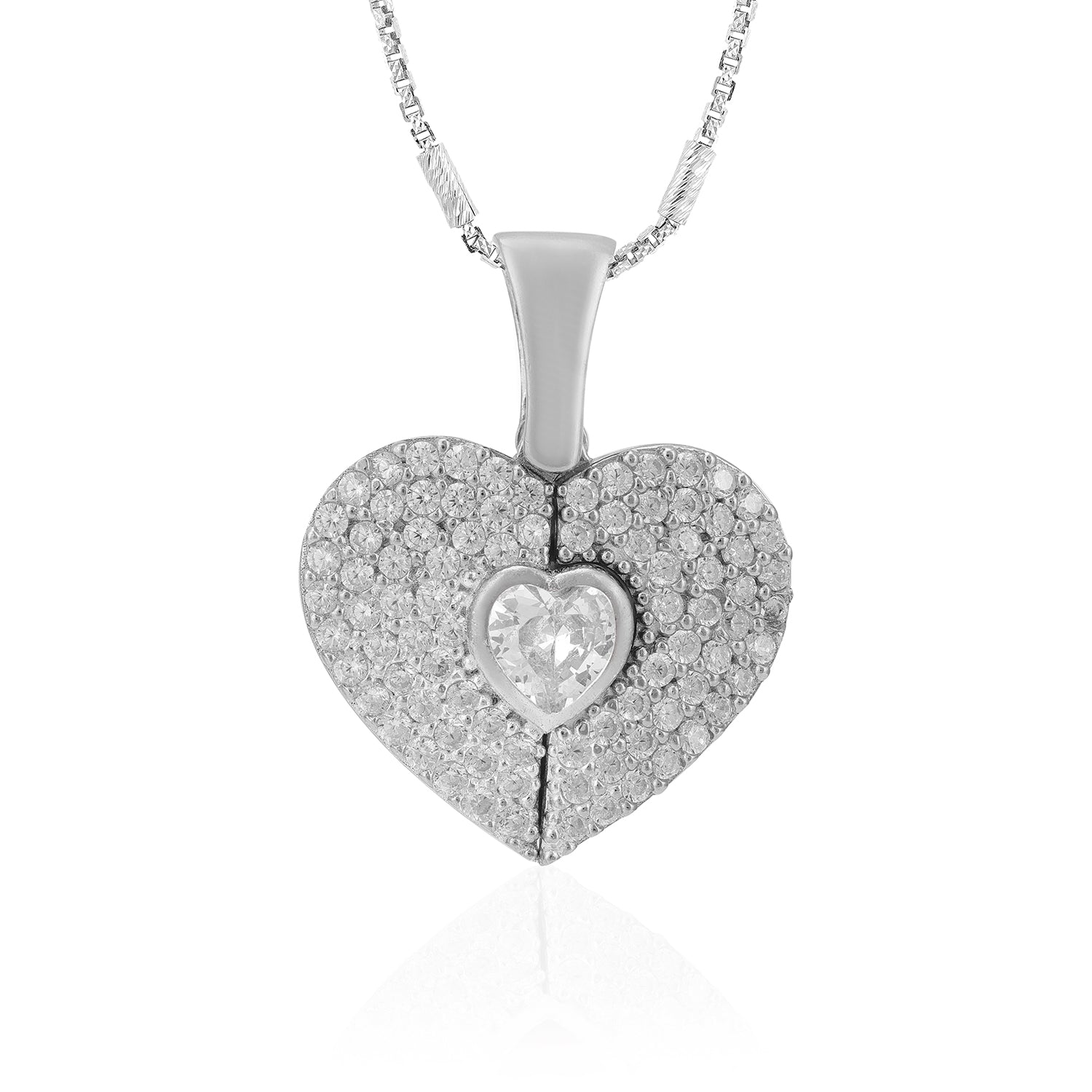 Gleaming Heart In Heart Rhodium Plated 925 Pendants