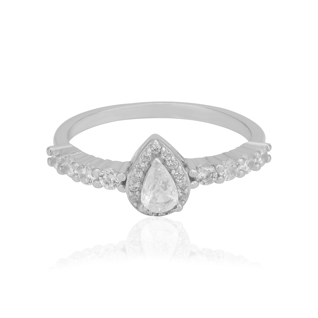 Gleaming Pear Centerpiece 925 Sterling Silver Ring for Women