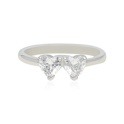 Gleaming Rhodium Plated Hearts Love Ring