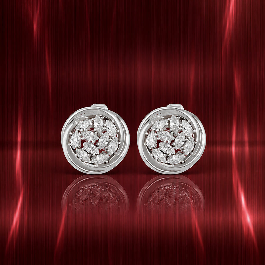 Glittering Floral Halo 925 Sterling Silver Earrings for Women