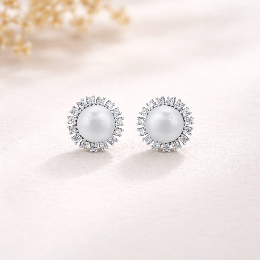 Glittering White Pearl 925 Sterling Silver Stud for Women