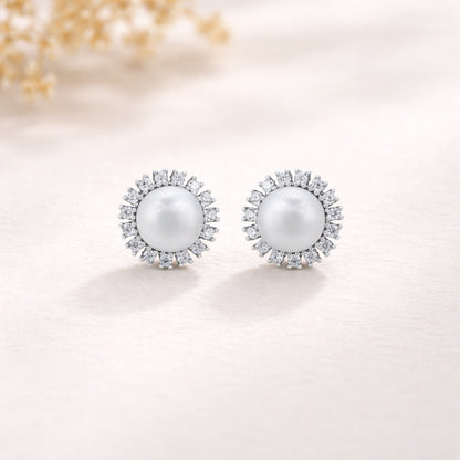 Glittering White Pearl 925 Sterling Silver Stud for Women