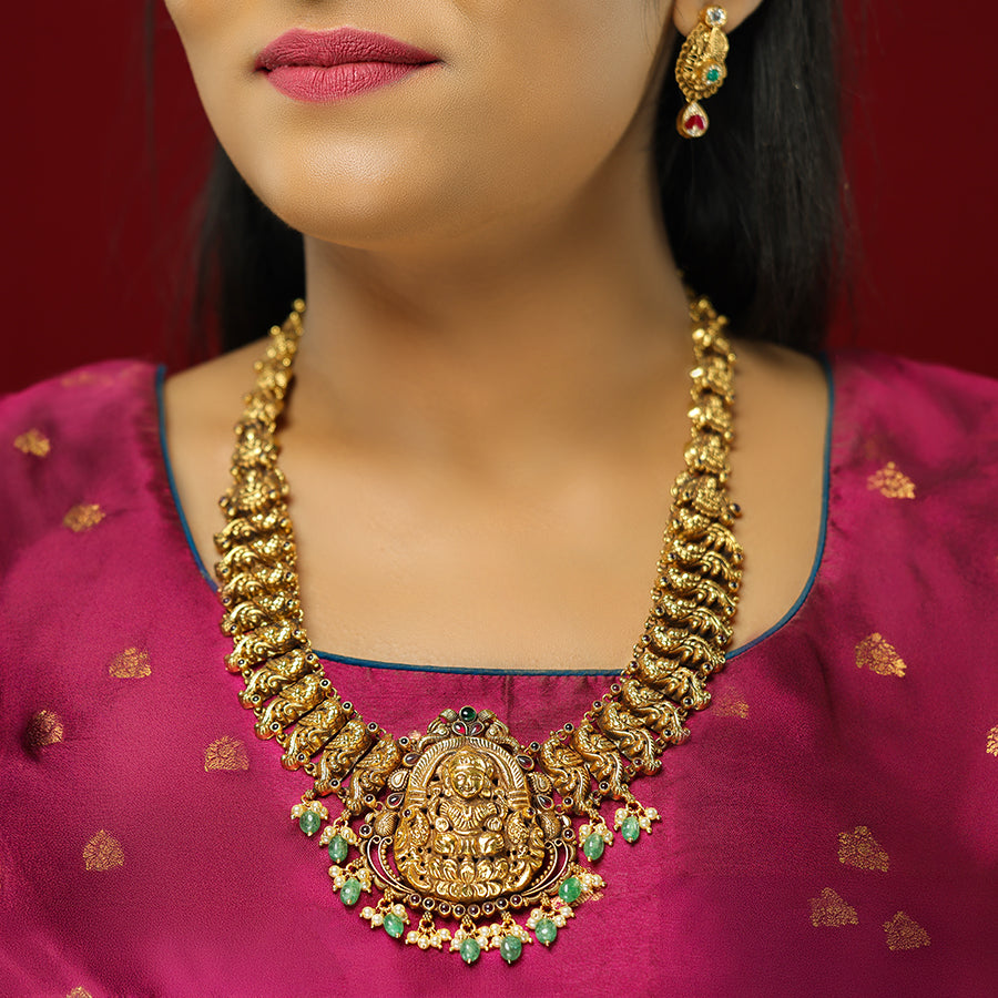 Glorious Lakshmi 925 Gold Plated Regal Peacock Enchantment Haram