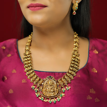 Glorious Lakshmi 925 Gold Plated Regal Peacock Enchantment Haram