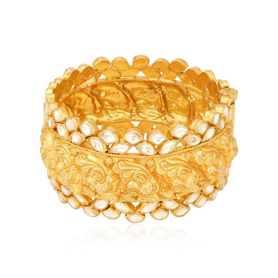 Glowing Polki Sterling Silver Gold Plated Kada