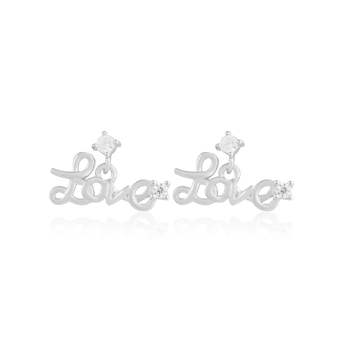 Glowy Rhodium Plated Love Drop Studs