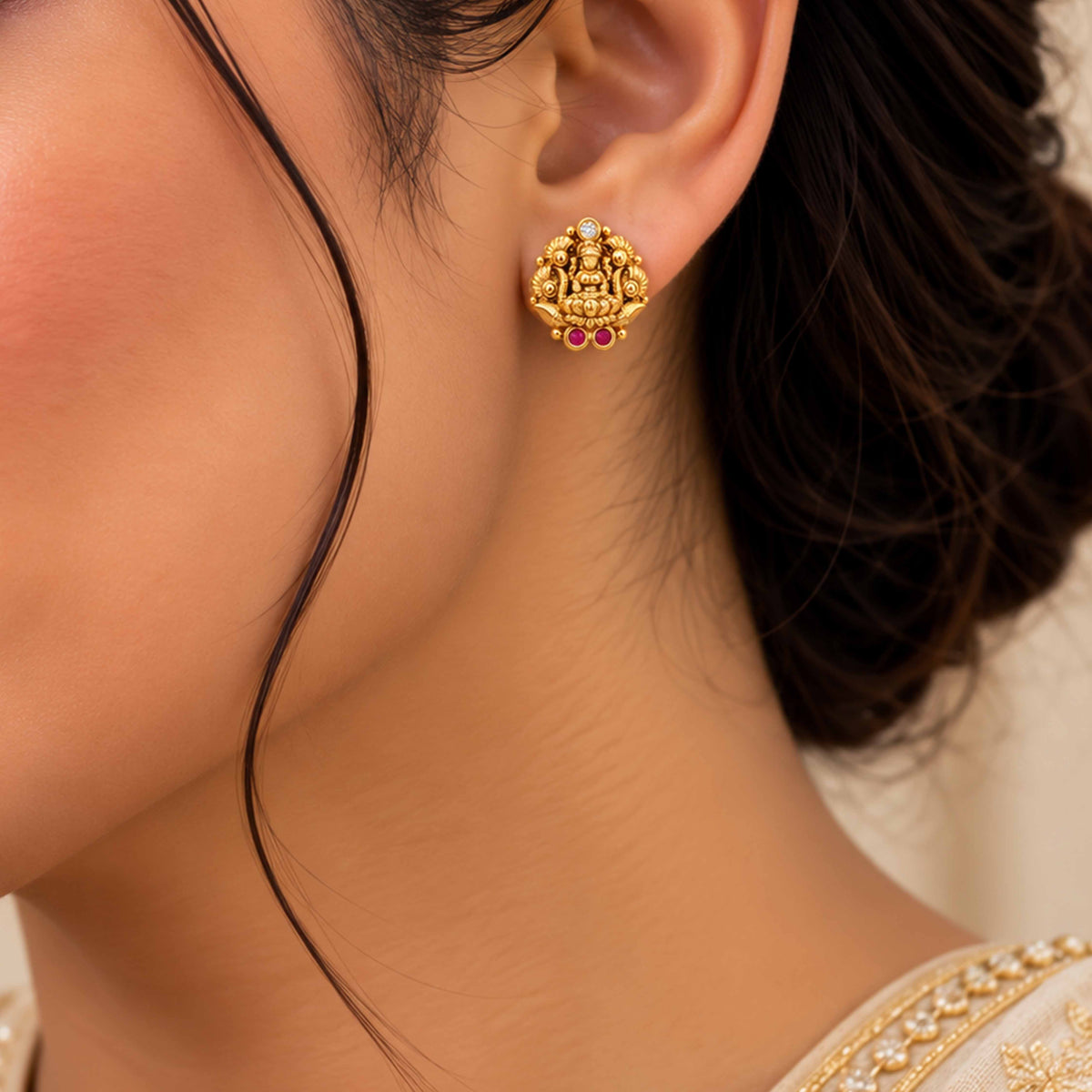 Goddess Lakshmi Antique Temple Sterling Silver Studs