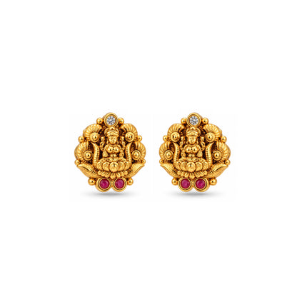 Goddess Lakshmi Antique Temple Sterling Silver Studs