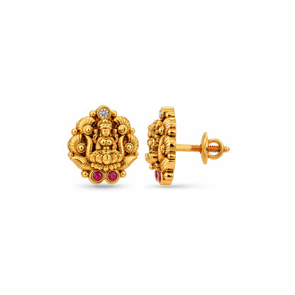 Goddess Lakshmi Antique Temple Sterling Silver Studs