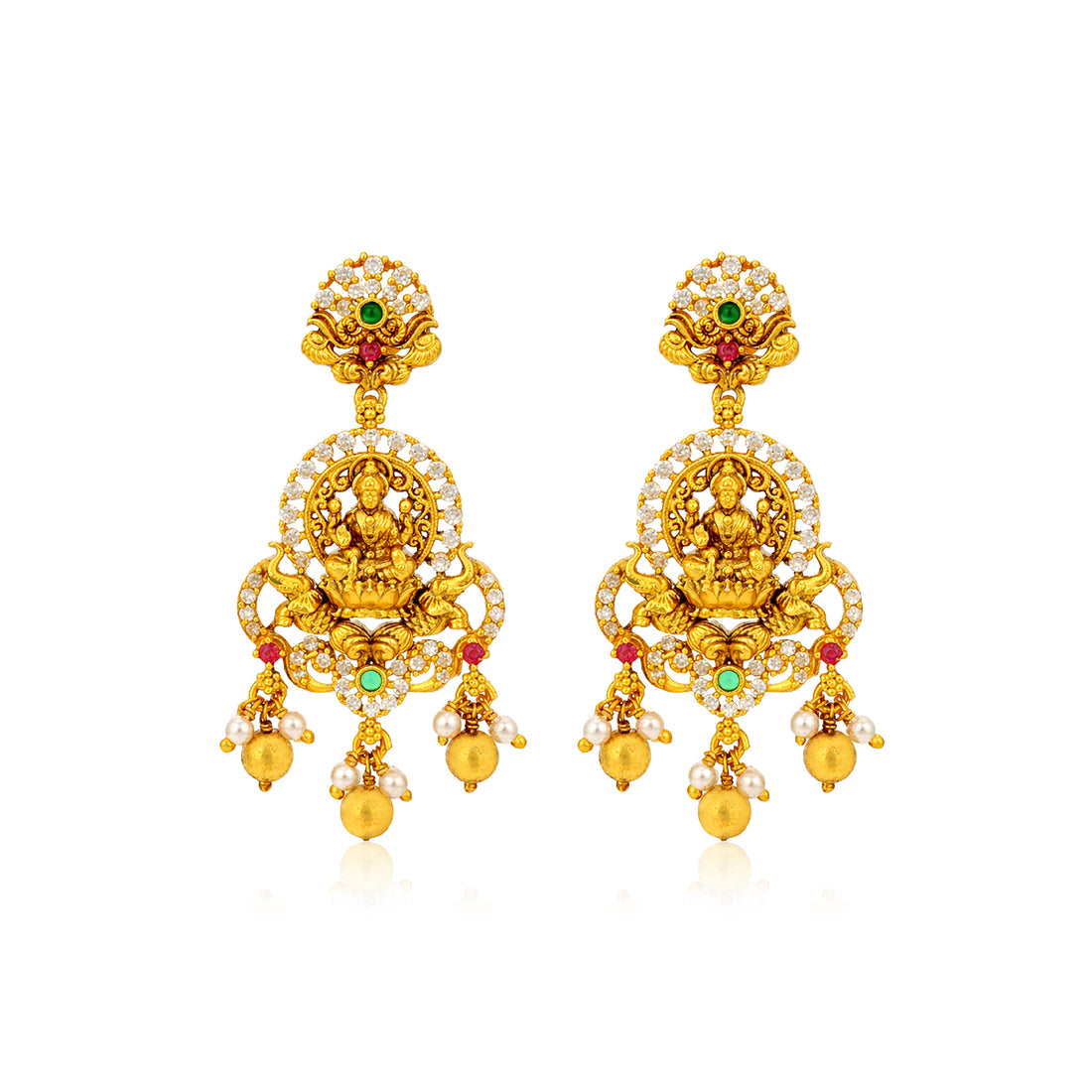 Goddess Lakshmi Elephant Chariot 925 Sterling Silver Gold Plated Chandelier Earring for Women