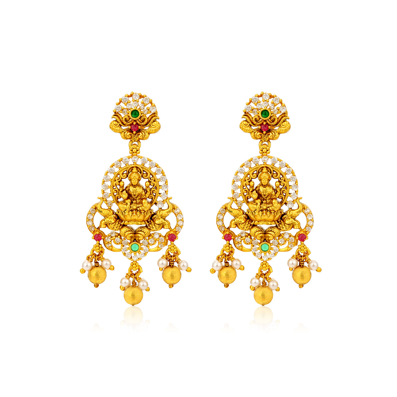 Goddess Lakshmi Elephant Chariot 925 Sterling Silver Gold Plated Chandelier Earring for Women