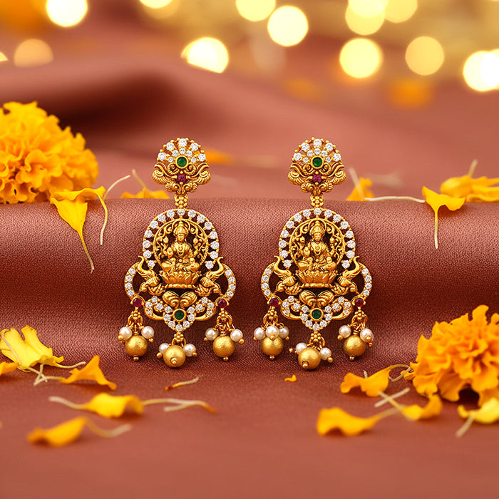 Goddess Lakshmi Elephant Chariot 925 Sterling Silver Gold Plated Chandelier Earring for Women