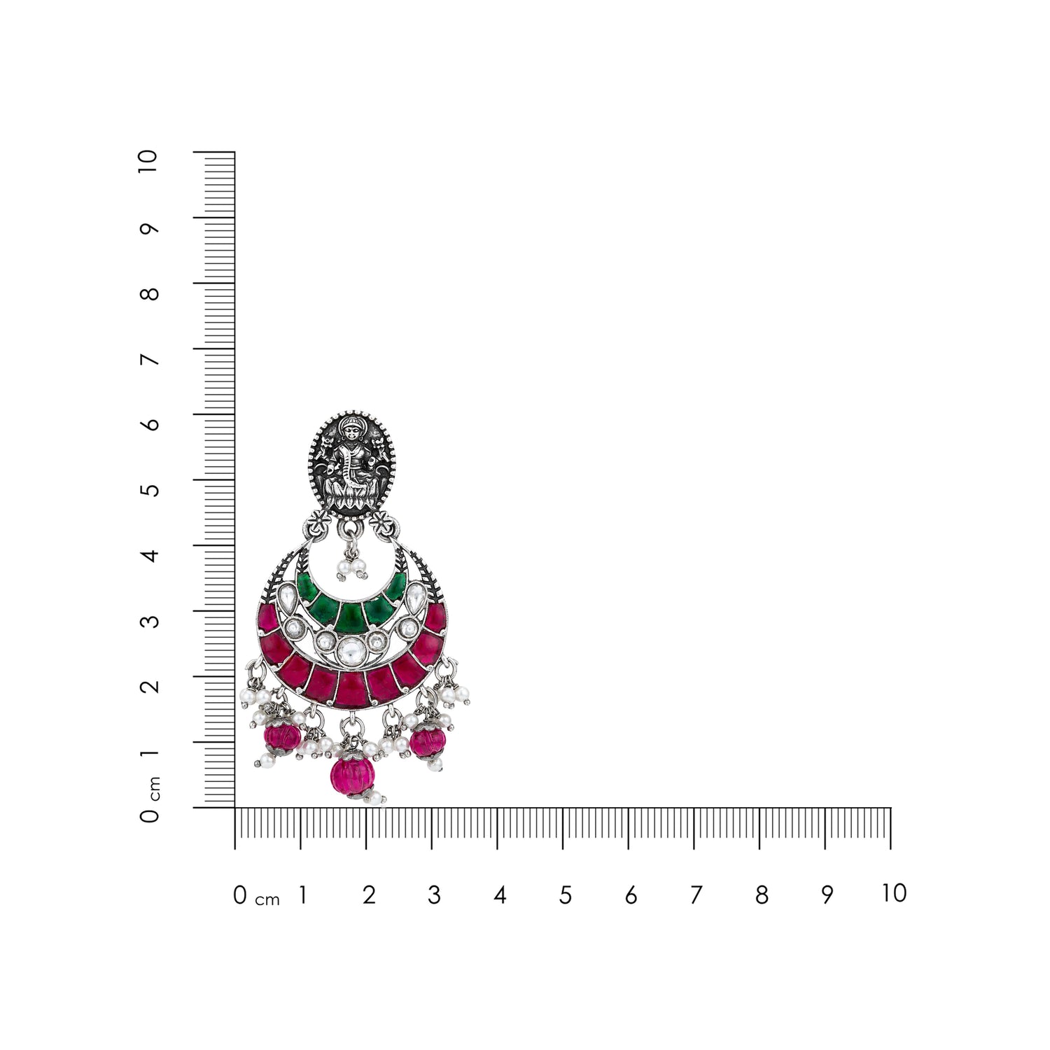 Goddess Lakshmi Oxidized Silver Chandbali Earrings