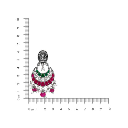 Goddess Lakshmi Oxidized Silver Chandbali Earrings