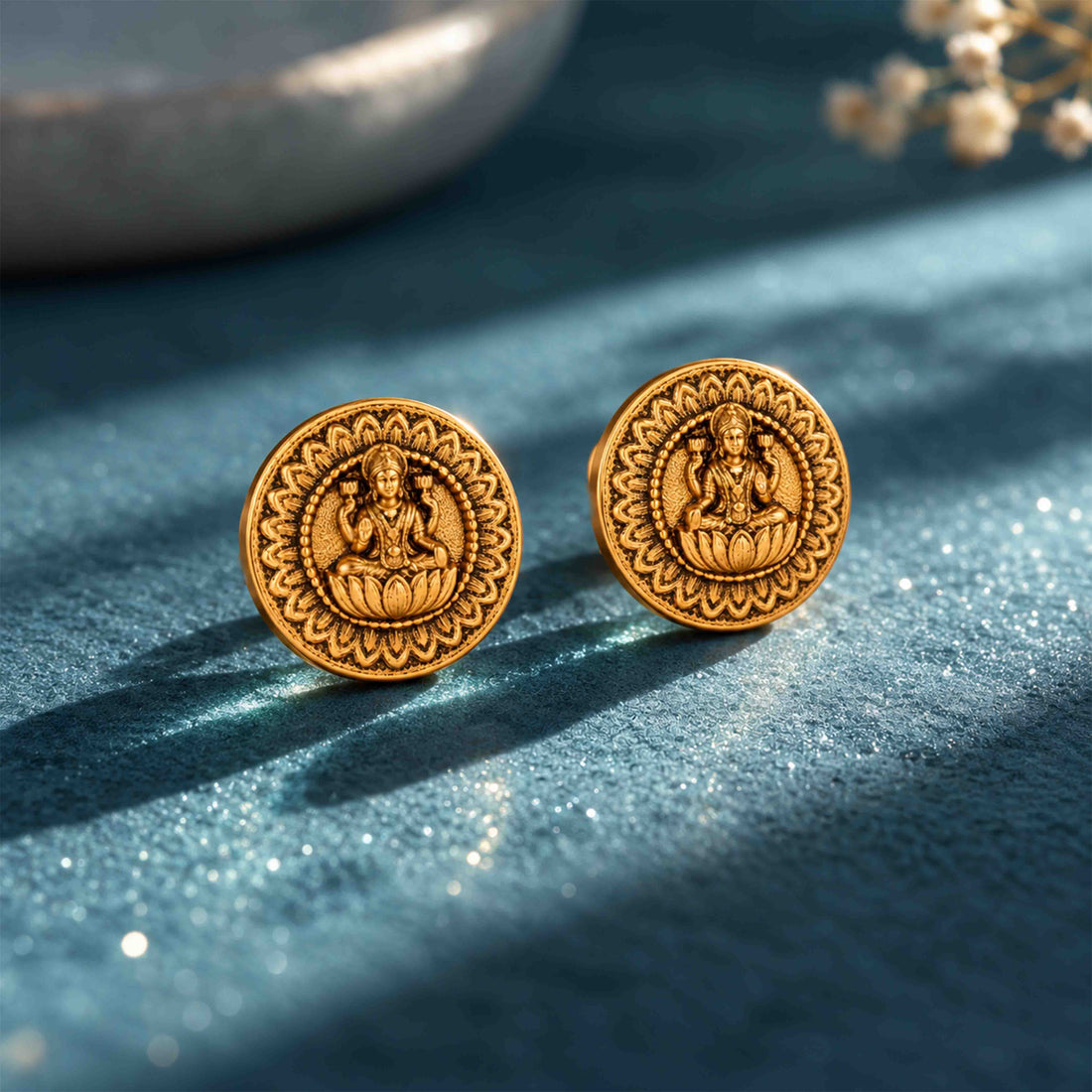 Goddess Lakshmi Temple Antique Sterling Silver Studs